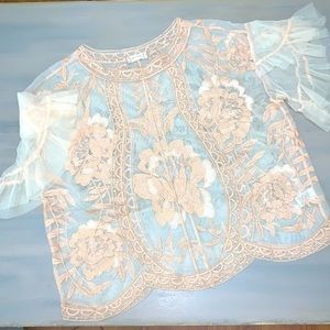 💕Altar’d State sheer peach shimmer blouse Size Small
